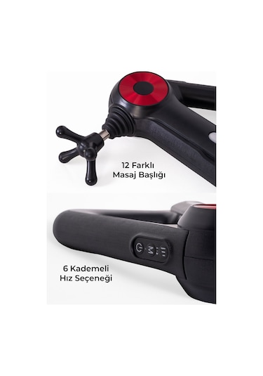 12 Başlıklı Vurmalı Masaj Tabancası Spor Sonrası Titreşimli Masaj Aleti Siyah