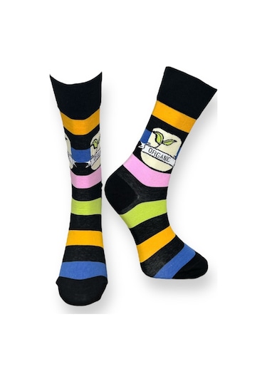 4'lü Unısex Organik Çizgili, Tilki Tasarımlı, Puantiyeli Ve Geometrik Desenli Esnek Nem Alabilen Pamuklu Spor Soket Çoraplar Çok Renkli