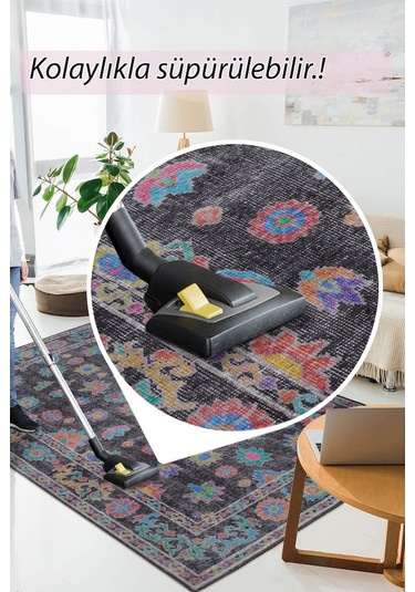 Soul Etnik Desenli Dokuma Taban Dekoratif Siyah Halı (Al 146)