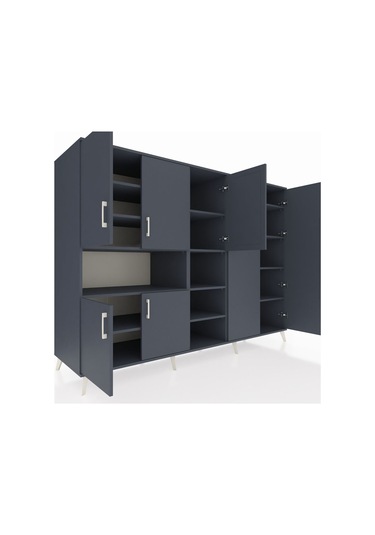 Kronos Dolap 13 Raflı 7 Kapaklı 220x59x163 Antrasit-antrasit Antrasit-antrasit