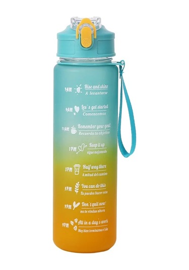 Sızdırmaz Spor Su Şişesi Büyük Kapasiteli Zaman İşaretleyici İle Motivasyon Blue Orange 750-800ml Blue Orange
