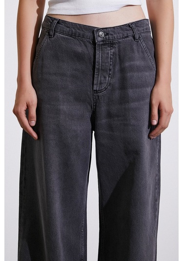 Never More Yüksek Bel Geniş Paça Jean Füme