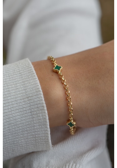 Çiğdem Gürel Kuyumculuk 3'lü Yeşil Yonca Altın Bileklik Şans Sembolü Zarif Tasarım Altın