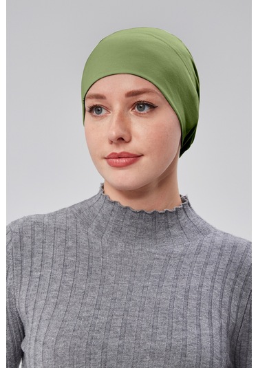 Kadın Tesettür Hazır Pratik Geçmeli Bone Lastikli Kaymaz Fıstık Yeşili Mint Yeşili