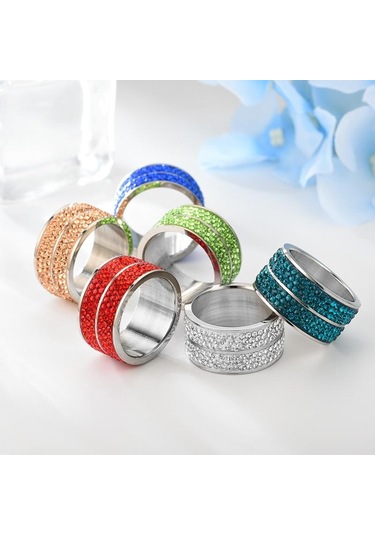 Beyaz Yeni Titanyum Çelik Altı Sıralı Tam Zirkon Yüzük Avrupa Ve Amerika Moda Paslanmaz Çelik Çift Kakma Zirkon Yüzük El Aksesuarları 13