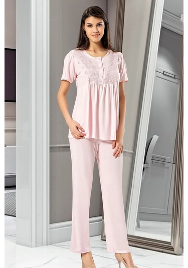 Xses 4001 Kadın Hamile Lohusa Sabahlıklı Pijama Takım-pudra
