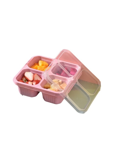 Hangfox Mavi Logo'lu Buğday Saplı Dört Bölmeli Lezzet Kutusu, Lezzetli Atıştırmalıklar İçin Tuzak Olmayan, Kapatıcıklı Sağlıklı Muhafaza Aracı Çok Renkli