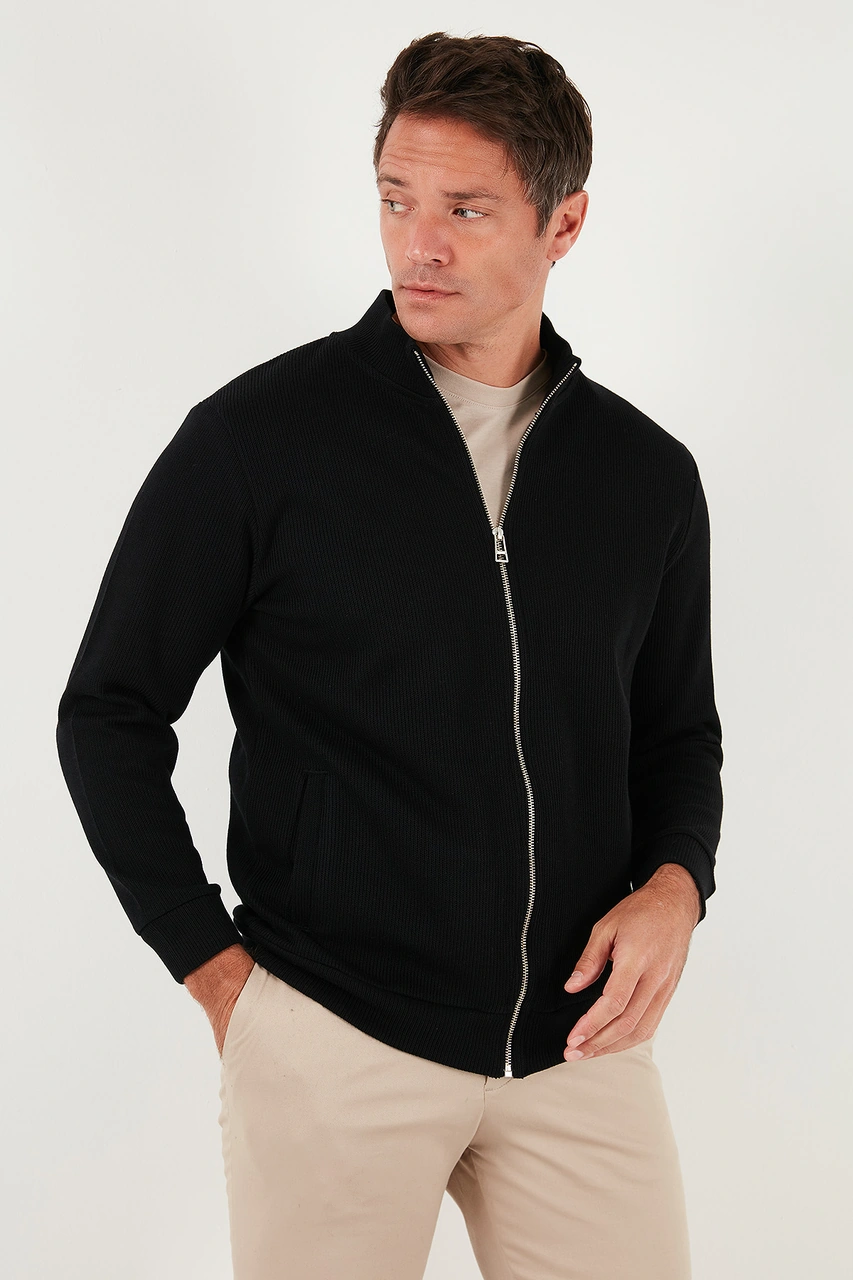 Buratti Pamuklu Relaxed Fit Dik Yaka Fermuarlı Erkek Hırka 5901075 Siyah