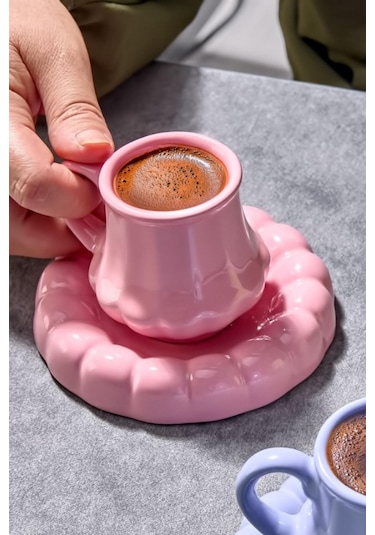 2 Kişilik 4 Parça Renkli Kahve Fincanı Renkli