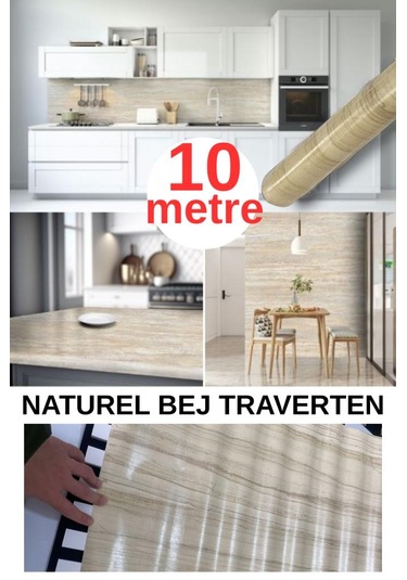 67cm X 10 Metre 1 Adet Yapışkanlı Rulo Bej Traverten Desenli Mutfak Duvar Kaplama Folyosu Kağıdı