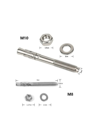 M8 Kaya Çivi Direği Paslanmaz Çelik Genişletme Vidaları - Kaya Çivisi Çekme Güçlü 4 Adet 9 CM