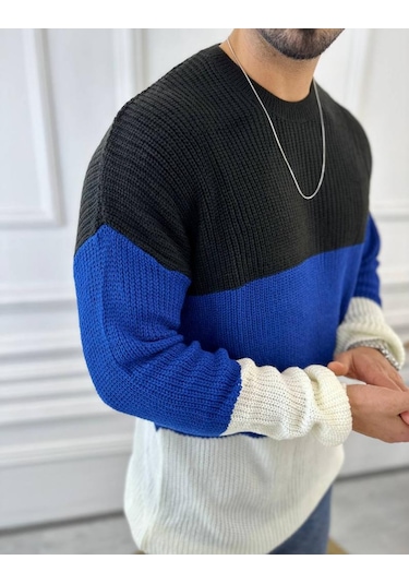 Kazak Oversize Tüylenmez Naturel Pamuk Örme Triko Kazak Beyaz