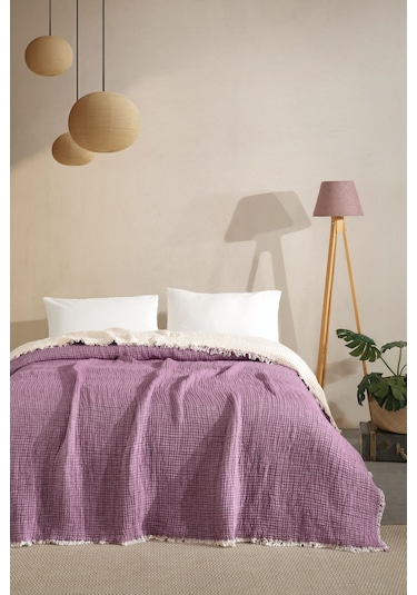 Varol 5 Katlı %100 Pamuk Müslin Yatak Örtüsü 230x240 Cm Mor/cıftkısılık Mor