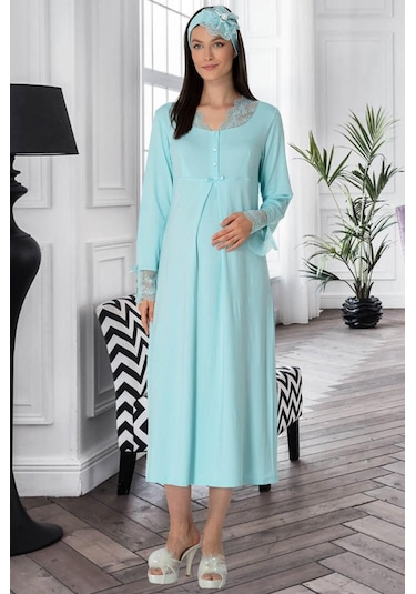 Mecit Pijama Mecit 5312 Turkuaz Hamile Lohusa Gecelik
