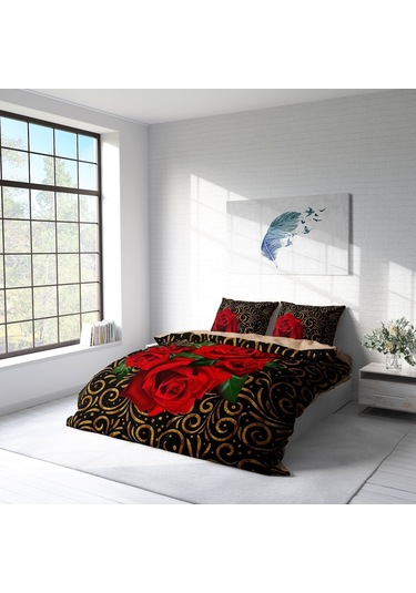 Monohome Gold & Roses 3D Pamuk Saten Çift Kişilik Nevresim Takımı Çok Renkli