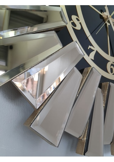 Ayna Denizi Güneş Twins Bronze Black Model Altın Siyah Renk 70 cm Dekoratif Aynalı Duvar Saati Altın - Siyah