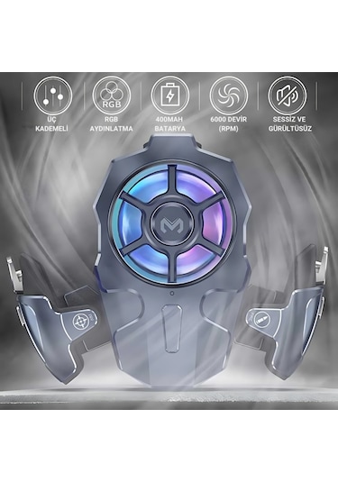 Polham Rgb Işıklı 2si 1 Arada Oyun Tetik Ve Telefon Soğutucu 6000 Rpm Süper Fan, 400mah Batarya, Pubg Ve Call Of Duty Uyumlu