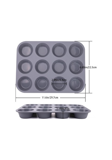 Qingmipy 3 Adet Silikon Muffin Kalıbı 12 Lü, Anti Yapışkan, Normal Boyut - Muffin, Tart, Ekmek Pişirme İçin Mavi - Pembe - Gri