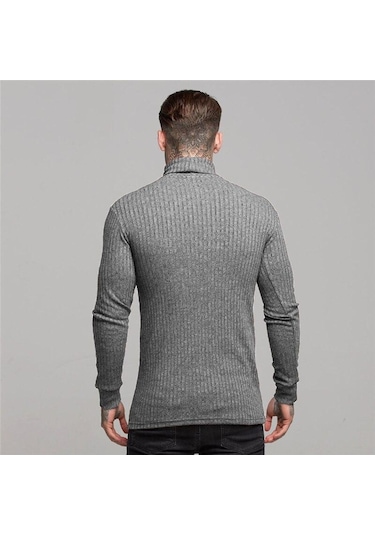 Erkek Orta Boyun Örme Kazak Kore Tarzı Katı Yarım Balıkçı Yaka Uzun Kollu Tişört Sıcak Satış Casual Tops Siyah