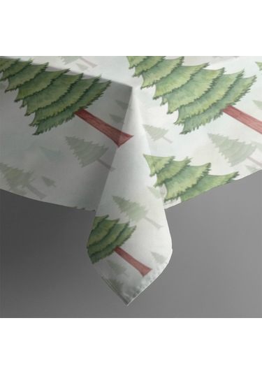 Noel Desenli Dikdörtgen Masa Örtüsü 60x84 İnç, Su Geçirmez Ve Leke Tutmaz Noel Çam Ağacı