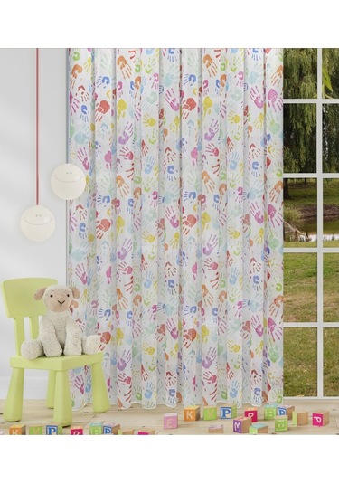 Caserta Home Kids Renkli El İzleri Çocuk Odası Tül Perde