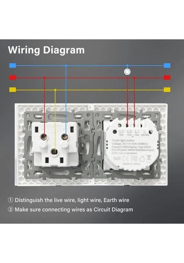 Honeybeeshop Tek Dokunuşlu Led Dokunmatik Anahtarlı Priz Alman Standart Priz Temperli Cam Malzeme 16a 250v Yatay Dikey Montaj