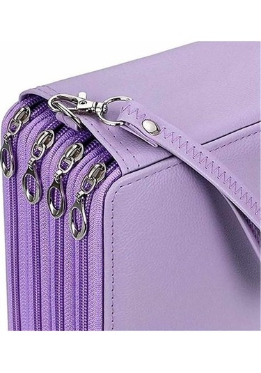 Büyük Kapasiteli Siyah Pu Deri Kalem Kutusu 200 Yuvalı Okul Ve Ofis İçin Pratik Kalem Çantası, Sanat Malzemeleri Ve Kırtasiye Ürünleri İçin Şık Organizer, Hediye Seçeneği Mor