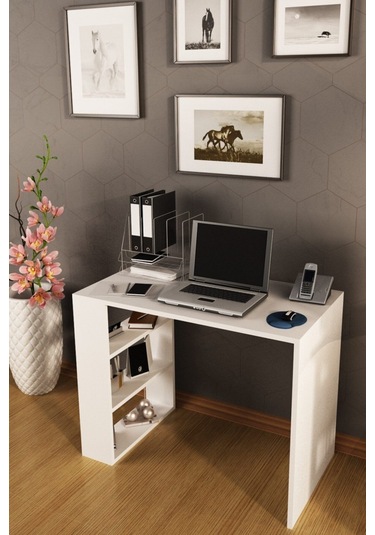 Bej Safir Meşe Çalışma Masası Beyaz