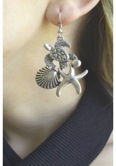 Gümüş Kaplama Antik Yıldız Sallantılı Küpe