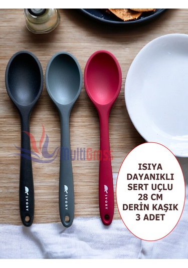 Sert Uçlu Isıya Dayanıklı Silikon 28 Cm Kaşık Syh-gri-fşy