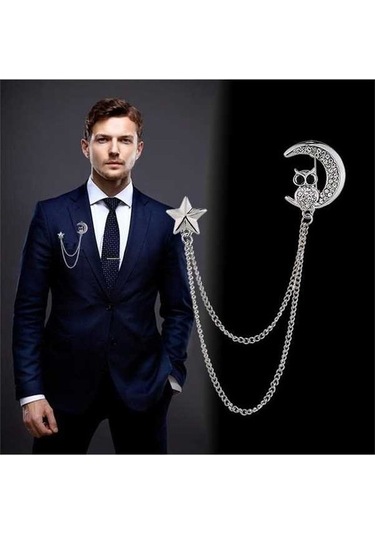 Dancemonkey Jzcat Erkek Moda Takım Elbise Püskül Metal Korsaj Yaka Pin-xz33 Gümüş