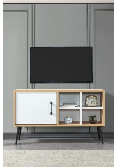 3111 Şile Metal Ayaklı Metal Kulplu 100 Cm Tv Ünitesi - Beyaz Safir Beyaz - Safir
