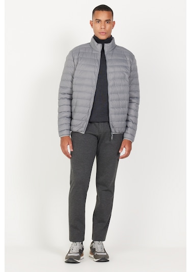 Erkek Grı Standart Fit Normal Kesim Dik Yaka Mont Gri
