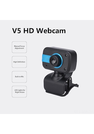 Moveevo V5 Usb 2.0 Webcam, 640x480 Piksel, 30fps, Dahili Mikrofon, Manuel Odak, Pc/laptop İçin Siyah Abs Kamera