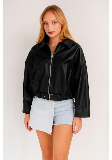 Prifaldi Pb Oversize Bomber Deri Ceket Siyah
