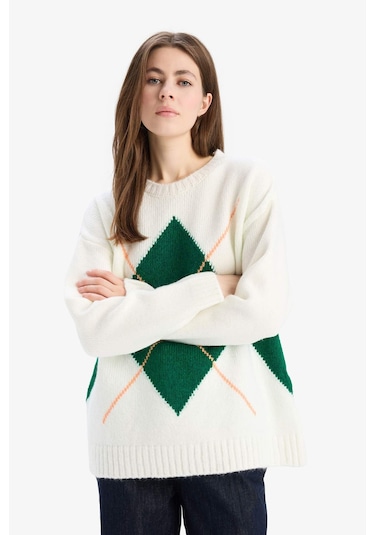 DeFacto Oversize Geniş Kalıp Baklava Dilimli Bisiklet Yaka Triko Kazak F1233AX25SPGN943 Yeşil DeFacto Oversize Geniş Kalıp Baklava Dilimli Bisiklet Yaka Triko Kazak F1233AX25SPGN943 Yeşil