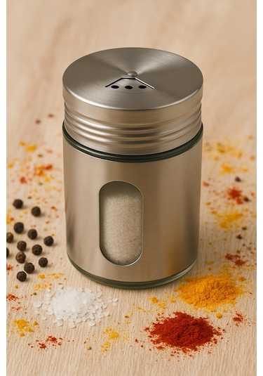 Metal Tuzluk Biberlik Baharatlık 200 Ml Gri Gri