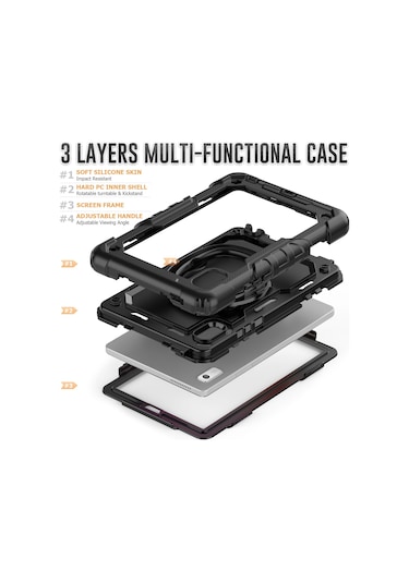 Lenovo Uyumlu Tab M9 / Lenovo Uyumlu K9 Tb310 Kickstand Case Pc+silikon Tablet Kılıf Omuz Kayışı