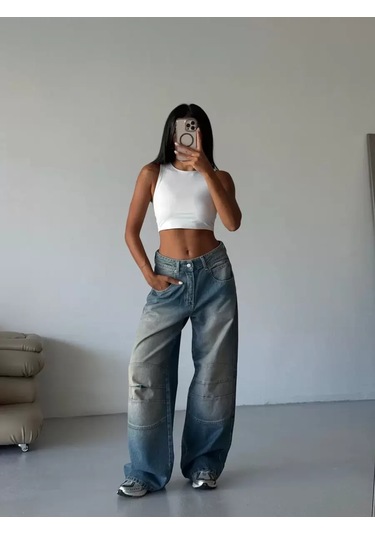 Paradise Dikiş Detaylı Geniş Paça Jean Çok Renkli