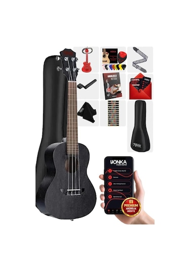 Midex SPA-235BK Maun Ağacı Yüksek Kaliteli Soprano Ukulele Seti Siyah