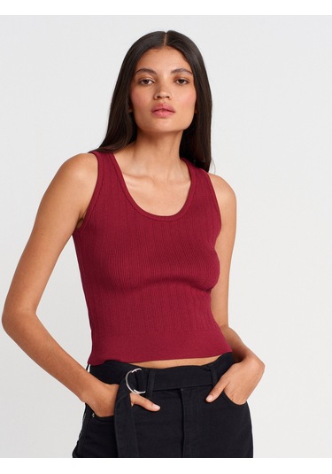 Dilvin 10759 Fitilli Ajurlu Triko Bluz-açık Bordo Açık Bordo