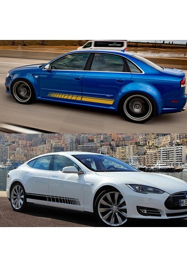 2 Araba Eteği Çıkartma Uzun Çizgili Otomobil Vinil Film Sargılama Çıkartma Ayarlama Glossy Yellow 1 Piece Set