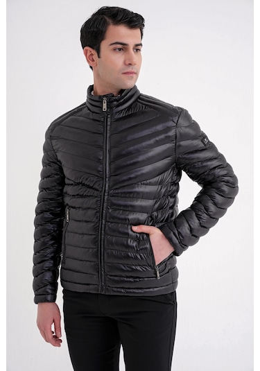 Slim Fit Hakim Yaka Yan Cepli Kaz Tüyü Siyah Şişme Mont Mt 176 Siyah