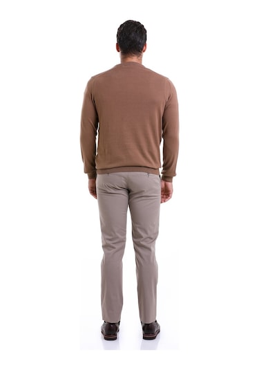 Hatemoğlu Erkek Regular Fit Pamuk Bisiklet Yaka Triko Kazak Kahverengi