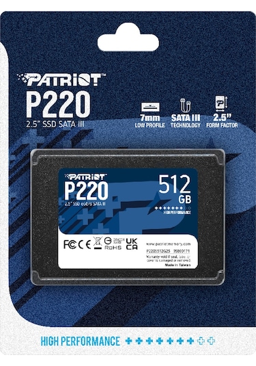 Patriot P220 2.5" 512 GB 550/500MB/S Sata3 SSD Disk P220S512G25