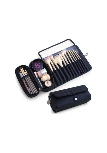 Qingmipy Siyah Çok Amaçlı Çift Katlı Pinsel Çantası - Seyahat Ve Günlük Kullanıma Uygun Makyaj Aletleri Saklama Çantası