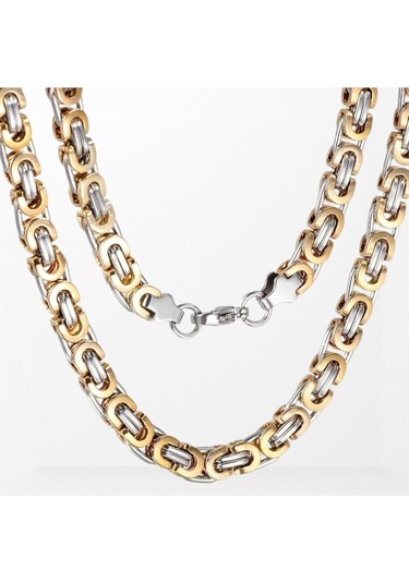 Çelik Kolye Kral Zincir Model 0.5 Mm 55 Cm Bizans Bağlantı Gümüş Altın Sarısı Gold Gold - Gümüş