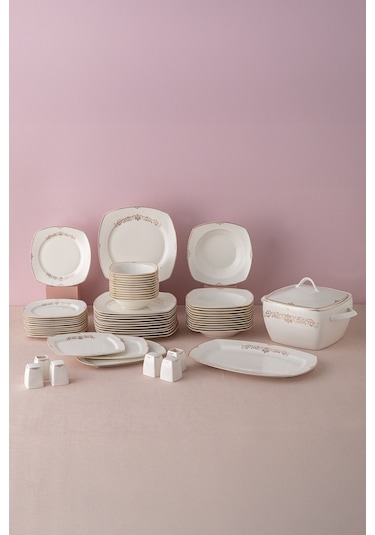 Emsan Bone Yeni Mimoza 60 Parça Yemek Takımı Platin Y.kare