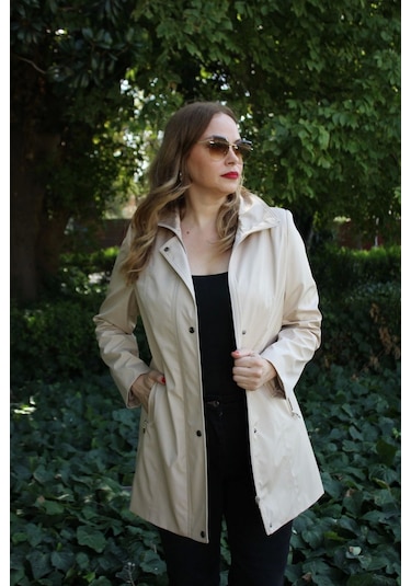 1616 Fermuarlı Cep Detaylı Kapuşonlu Bondit Ceket Kapiçino Cappuccino