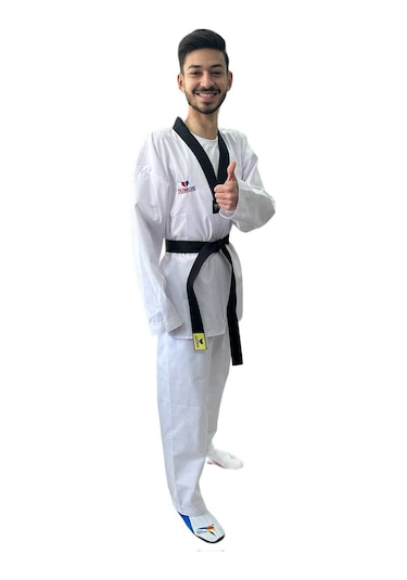Jumok Siyah Yaka Fitilli Taekwondo Elbisesi Beyaz - Siyah